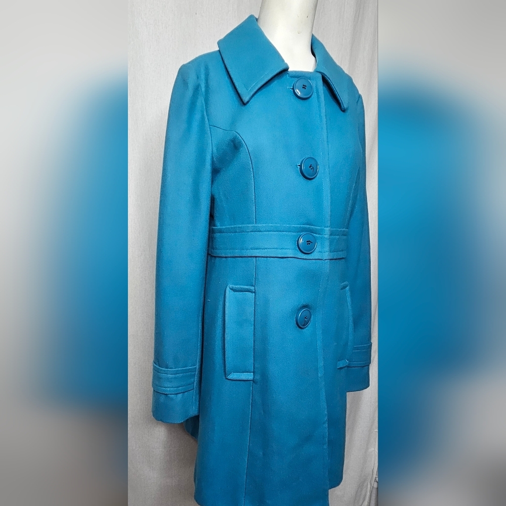 Tulle Original Clothing Anthropologie Teal Blue Wool Pea Coat Jacket Size L - Picture 2 of 13